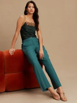Bleu de sarcelle - Pantalons intelligents à jambe large en lin Blend