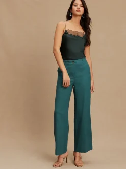 Bleu de sarcelle - Pantalons intelligents à jambe large en lin Blend