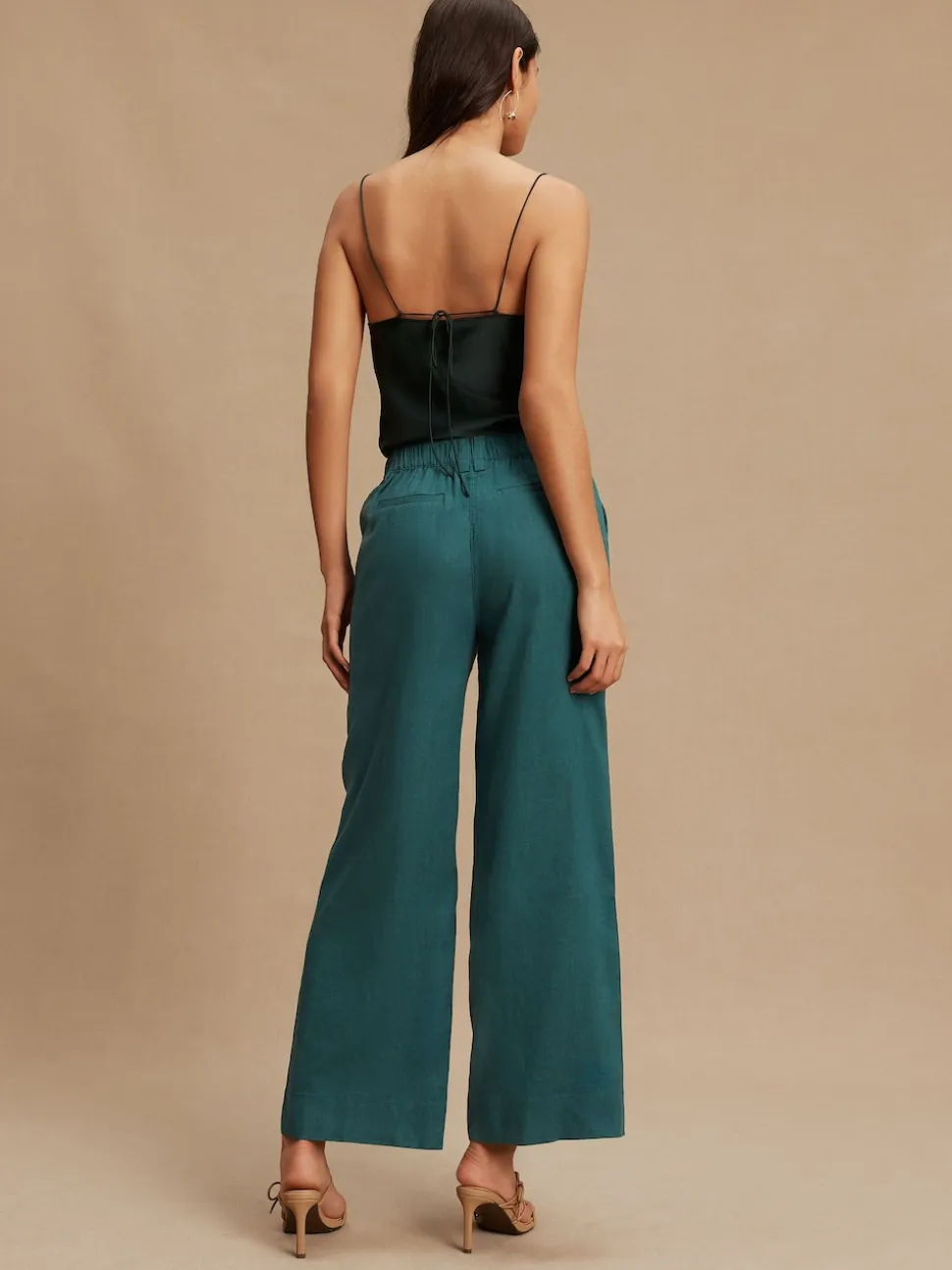 Bleu de sarcelle - Pantalons intelligents à jambe large en lin Blend
