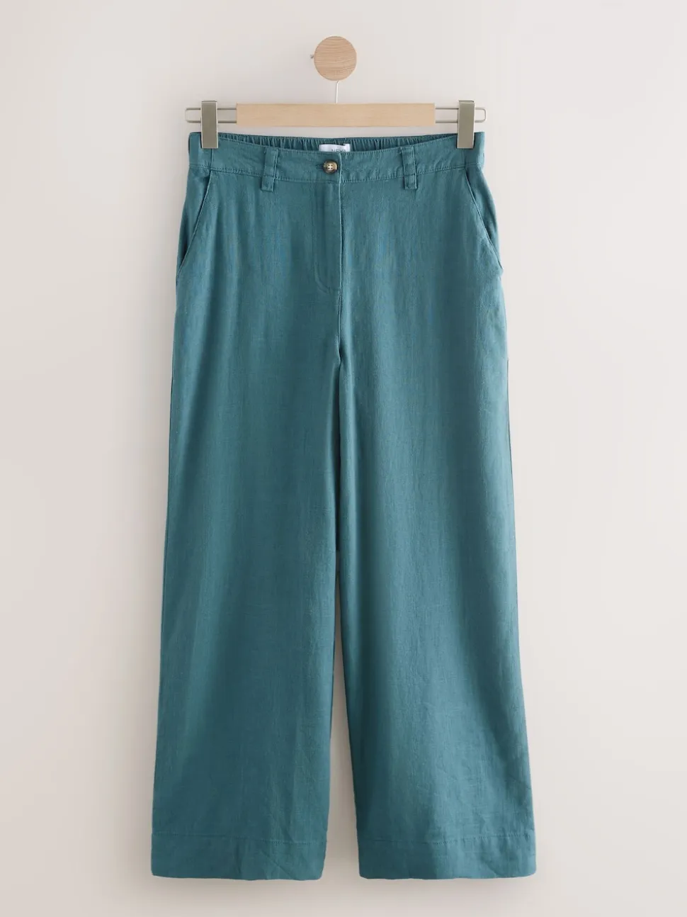 Bleu de sarcelle - Pantalons intelligents à jambe large en lin Blend