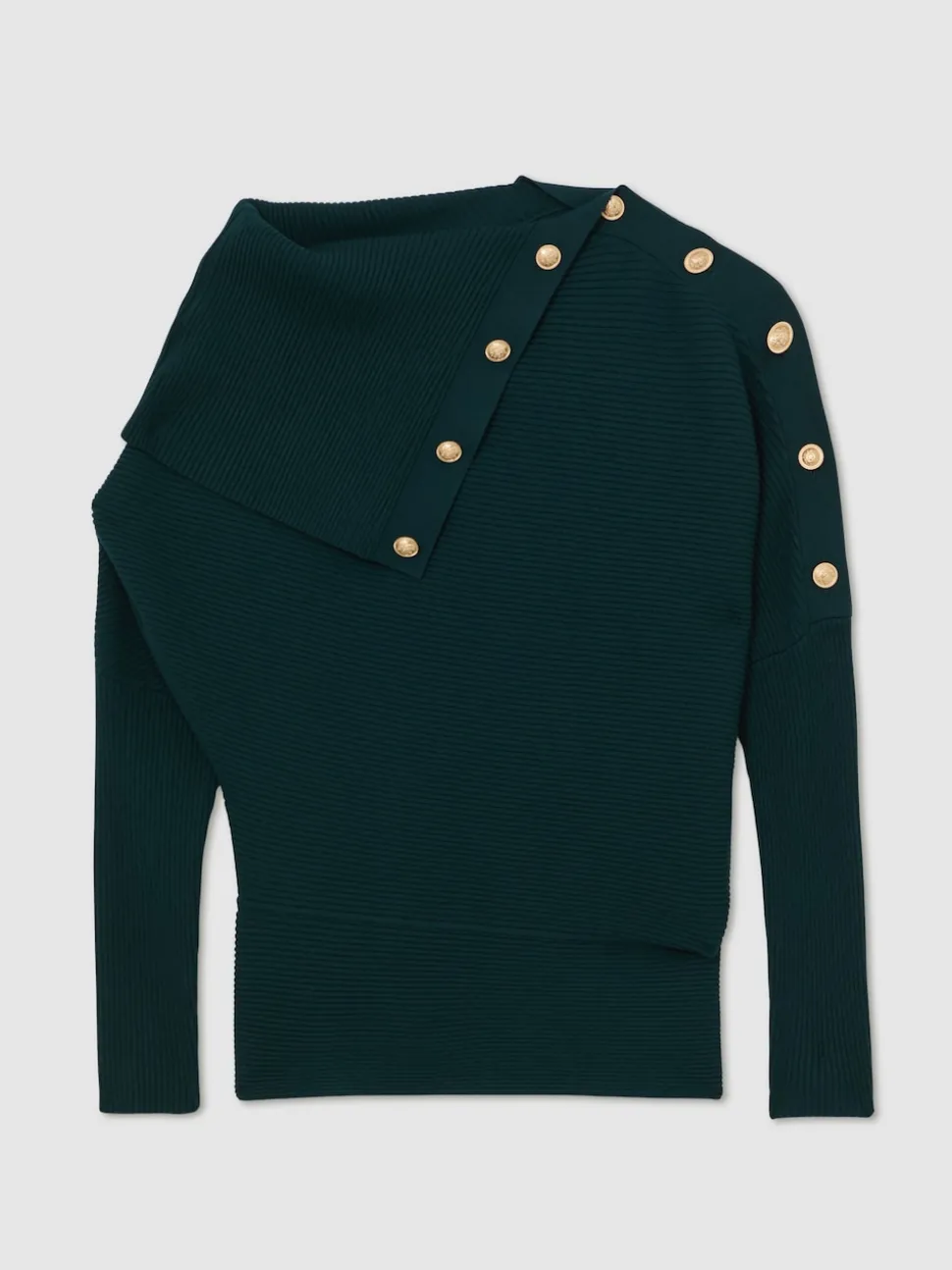 Bleu de sarcelle - Pull châle Reiss Lexi en maille côtelée à boutons