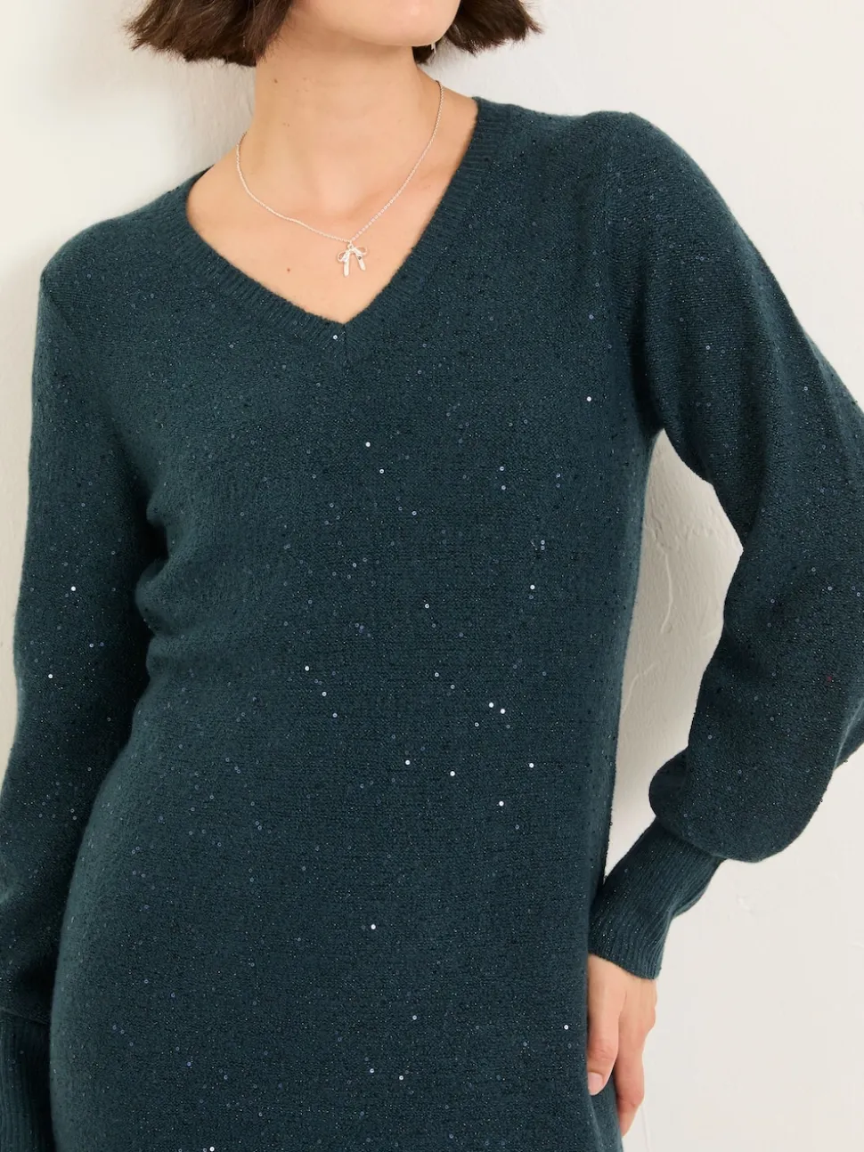Bleu de sarcelle - Robe mi-longue FatFace en maille scintillante
