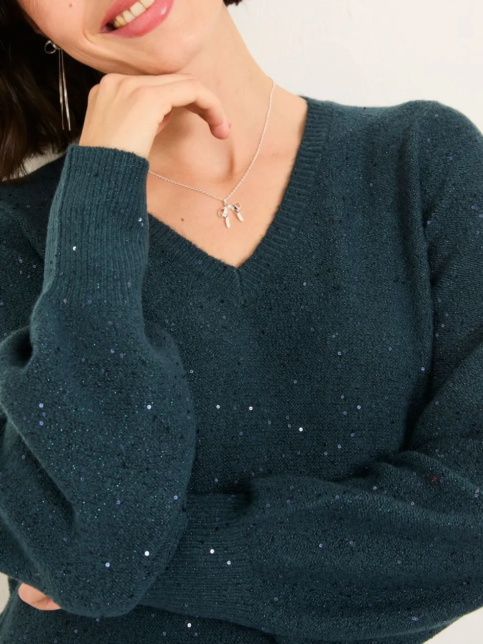 Bleu de sarcelle - Robe mi-longue FatFace en maille scintillante