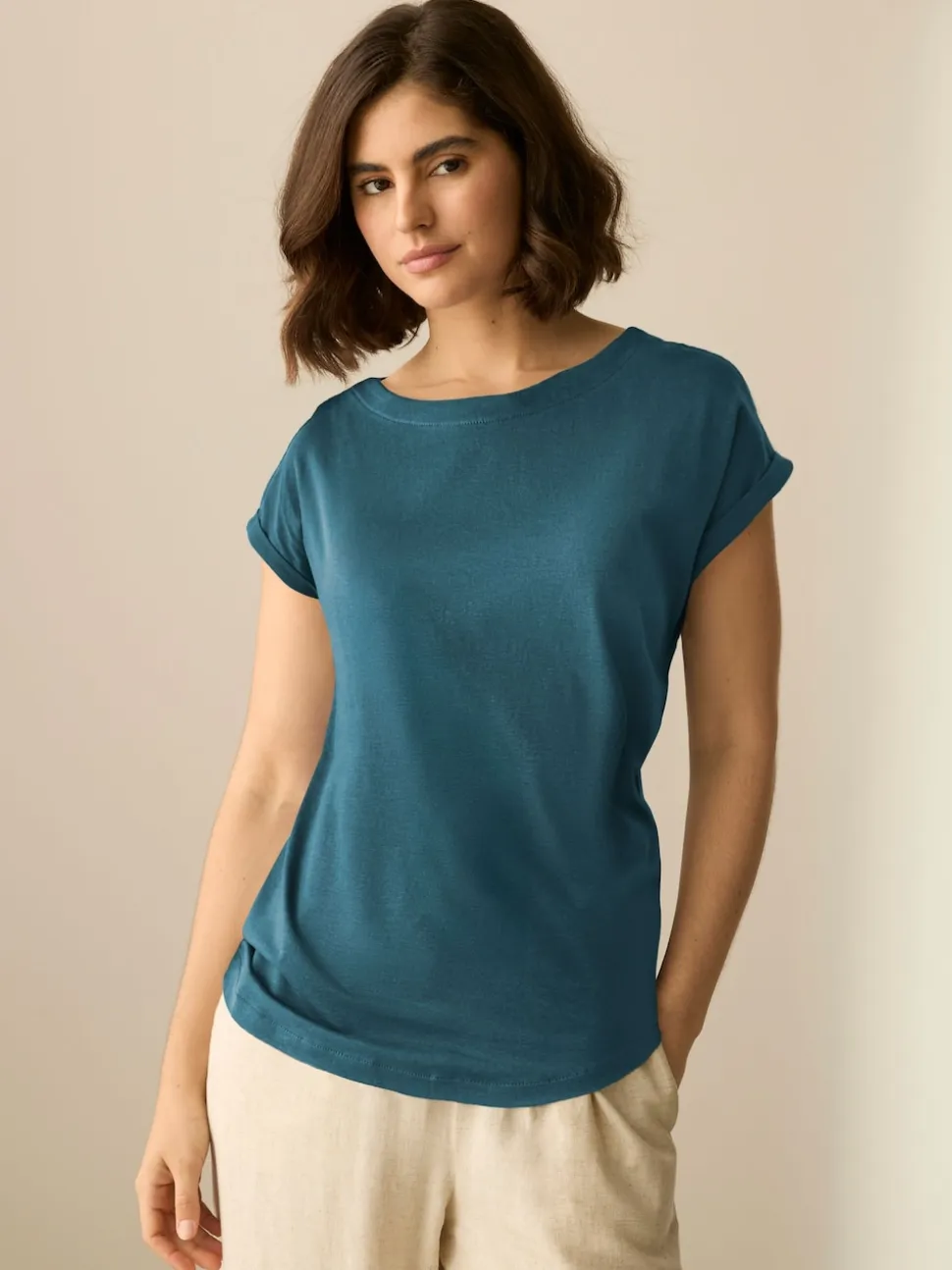 Bleu de sarcelle - T-shirt à manches cap