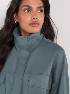 Bleu de sarcelle - Veste utilitaire moulante ultra-douce à col cheminée
