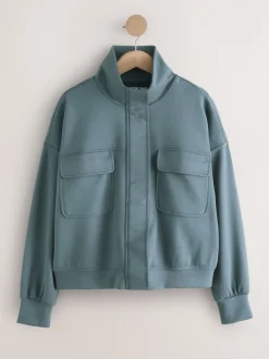 Bleu de sarcelle - Veste utilitaire moulante ultra-douce à col cheminée