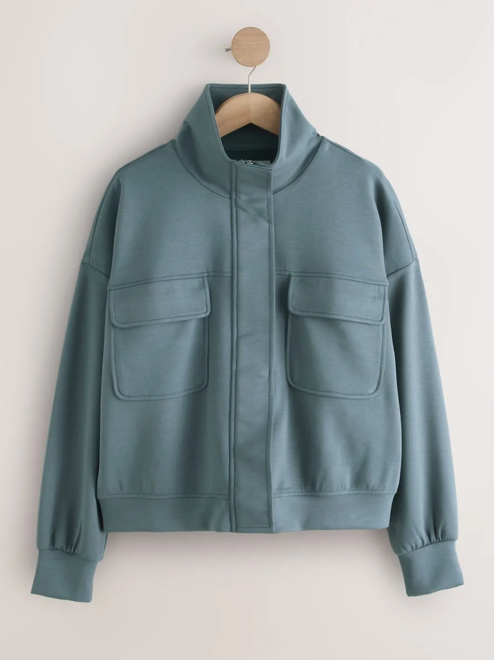 Bleu de sarcelle - Veste utilitaire moulante ultra-douce à col cheminée