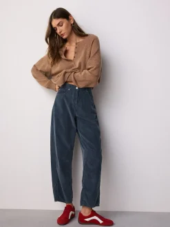 Bleu Denim - Pantalons coupe ballon en velours côtelé