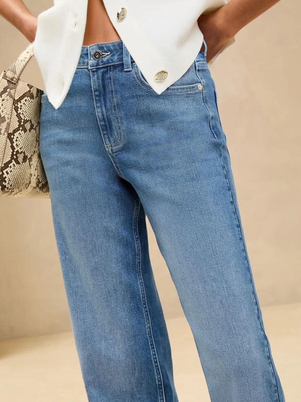 Bleu délavage moyen - Lipsy - Jean à jambe large et à taille moyenne