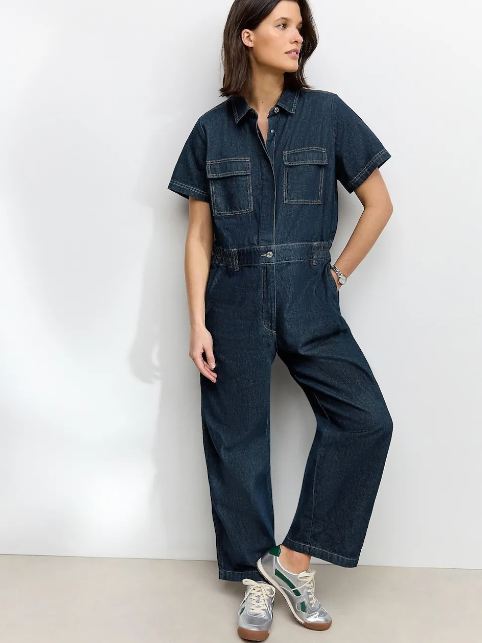 bleu foncé - Combinaison de maternité en Jean 100% coton