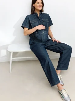 bleu foncé - Combinaison de maternité en Jean 100% coton