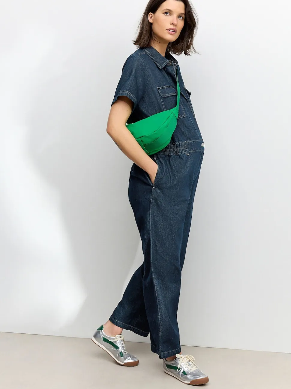 bleu foncé - Combinaison de maternité en Jean 100% coton
