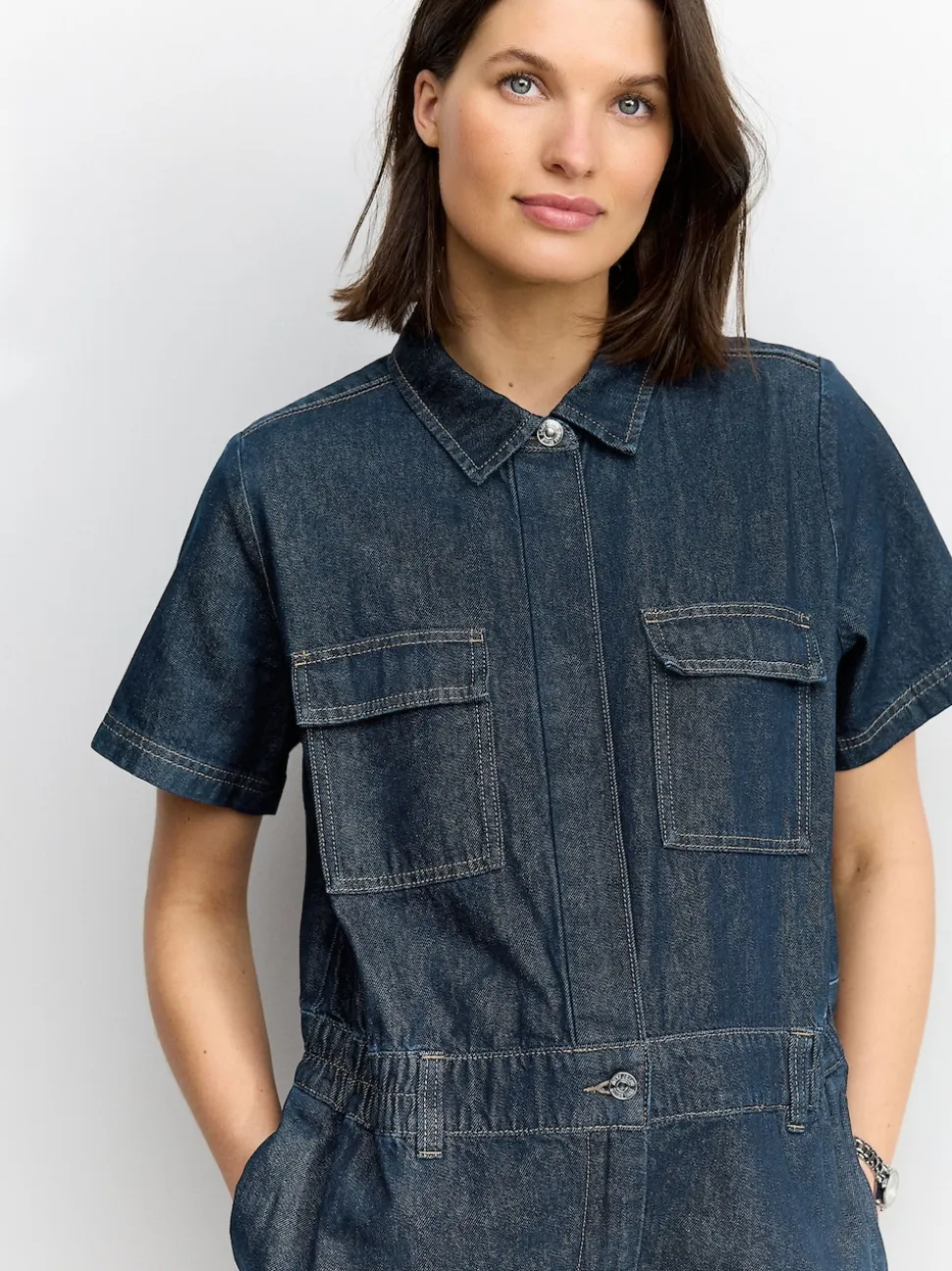 bleu foncé - Combinaison de maternité en Jean 100% coton