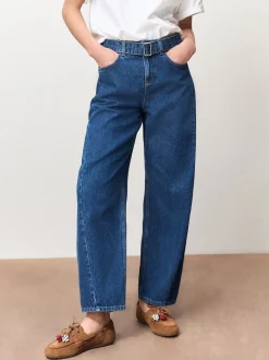 bleu foncé - Jean barrel ceinturé