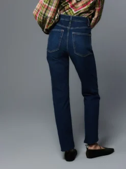 bleu foncé - Jean extensible ajusté taille milieu