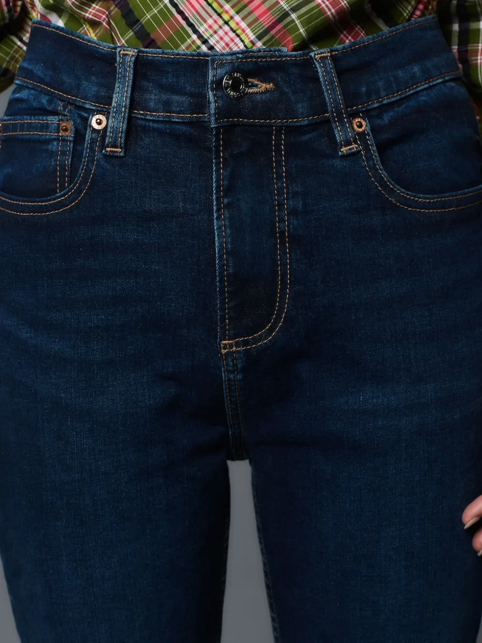 bleu foncé - Jean extensible ajusté taille milieu