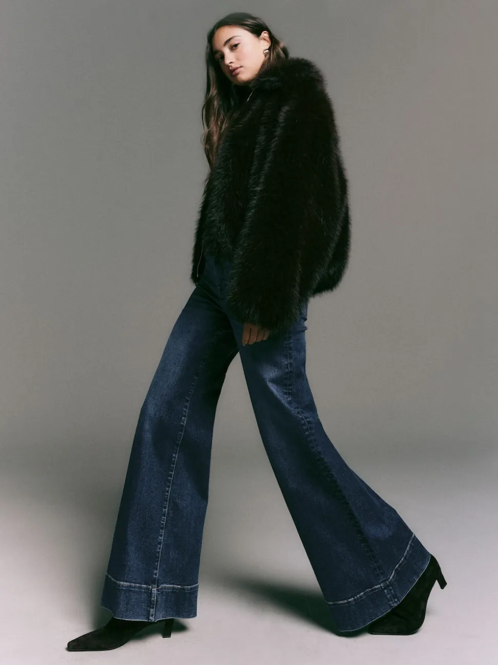 bleu foncé - Jean extensible Ample taille haute