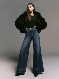 bleu foncé - Jean extensible Ample taille haute