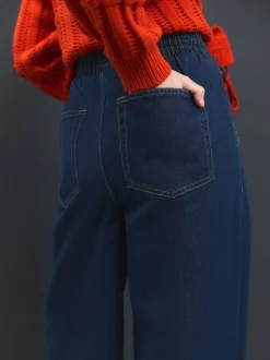 bleu foncé - Jogging en jean large à plis nervurés
