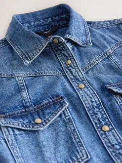 bleu foncé - Robe chemise mi-longue en Denim à buste plus ample
