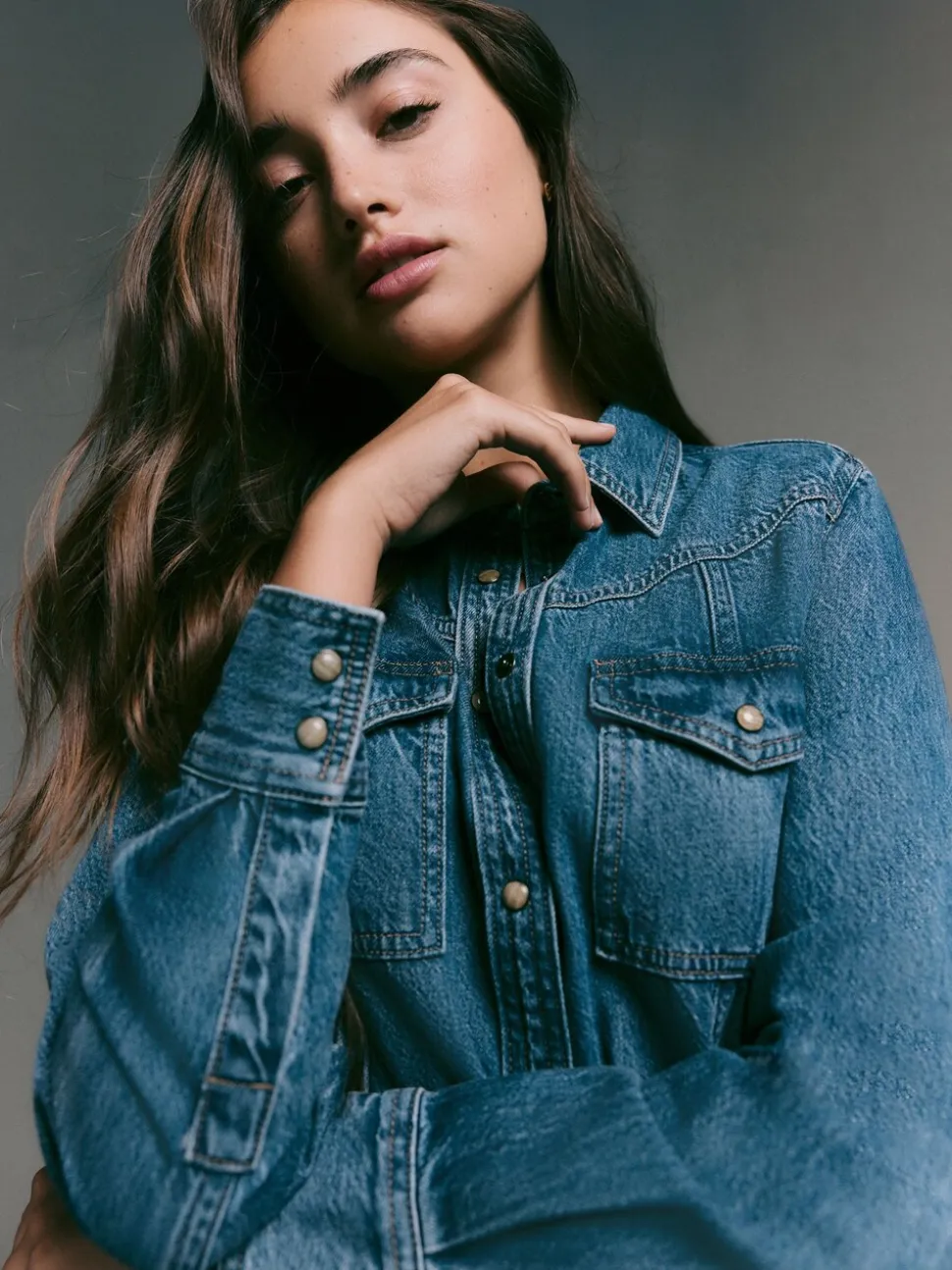 bleu foncé - Robe chemise mi-longue en jean