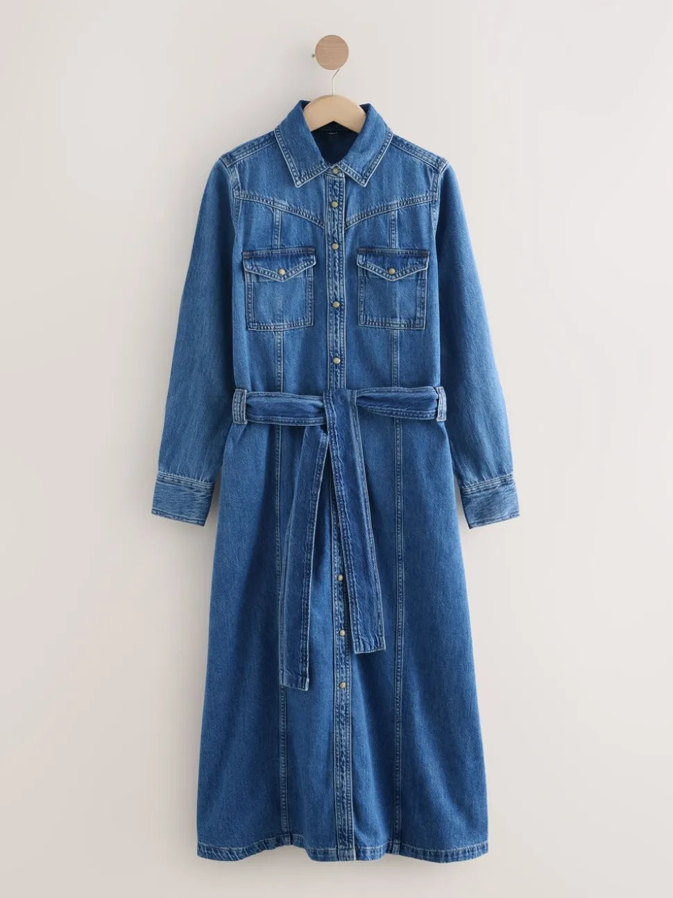 bleu foncé - Robe chemise mi-longue en jean