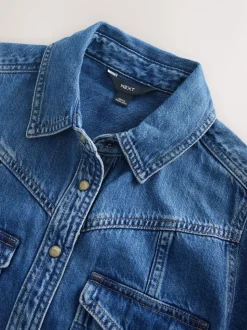 bleu foncé - Robe chemise mi-longue en jean