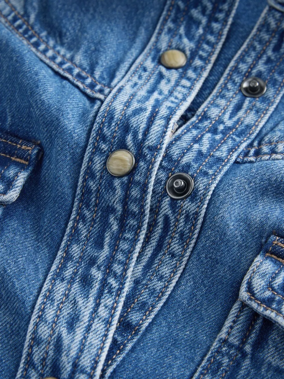 bleu foncé - Robe chemise mi-longue en jean
