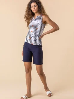 bleu foncé - Short Roman extensible à revers