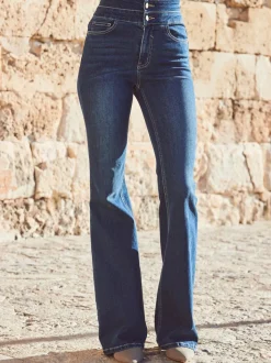 bleu foncé - Sosandar Contour Waist Kick Flare Jeans