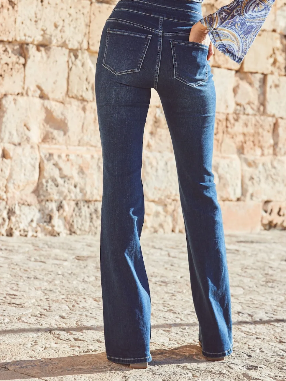 bleu foncé - Sosandar Contour Waist Kick Flare Jeans