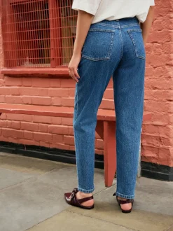 Bleu foncé de denim - Jean colonne extensible Mom Comfort