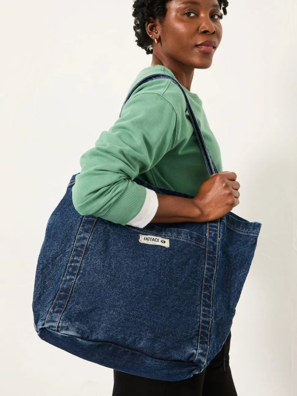 Bleu foncé de denim - Sac cabas FatFace à poche 100% Coton