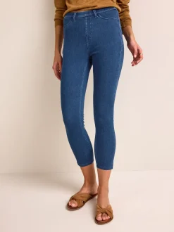 Bleu foncé délavé - Leggings courts en jersey