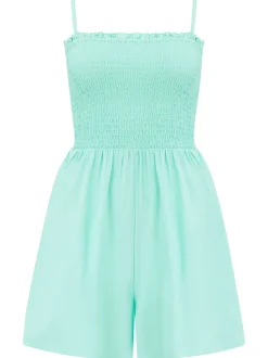 Bleu Fond - Combinaison de plage tissée Pour Moi avec corsage froncé sans bretelles