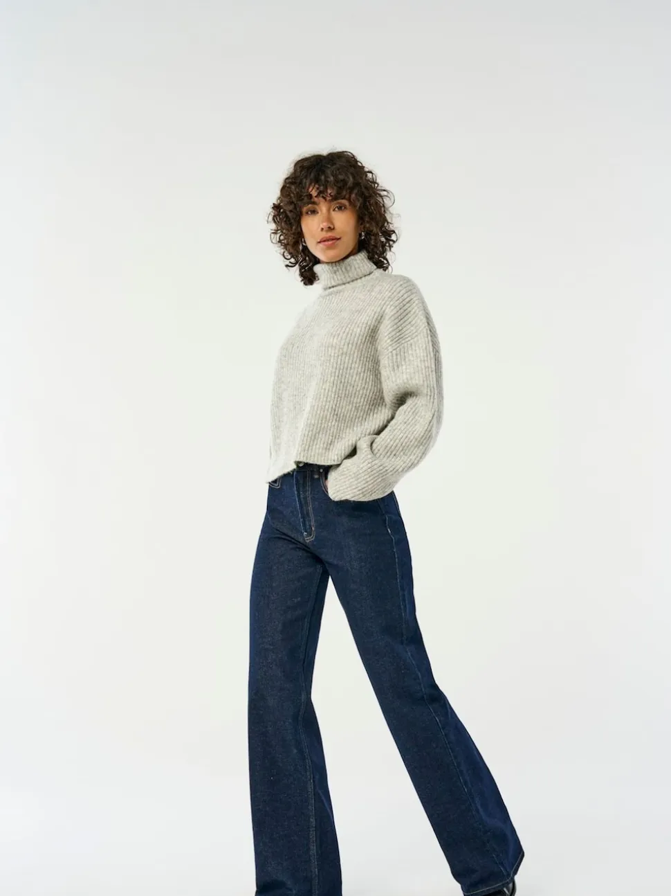 Bleu indigo - Only Taille haute Ample 100% Coton Jeans