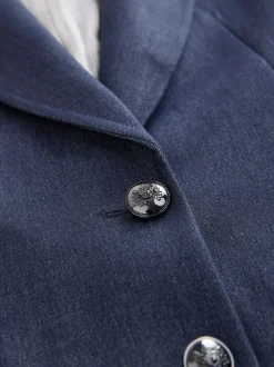 Bleu marine - Blazer ajusté à simple boutonnage look Denim