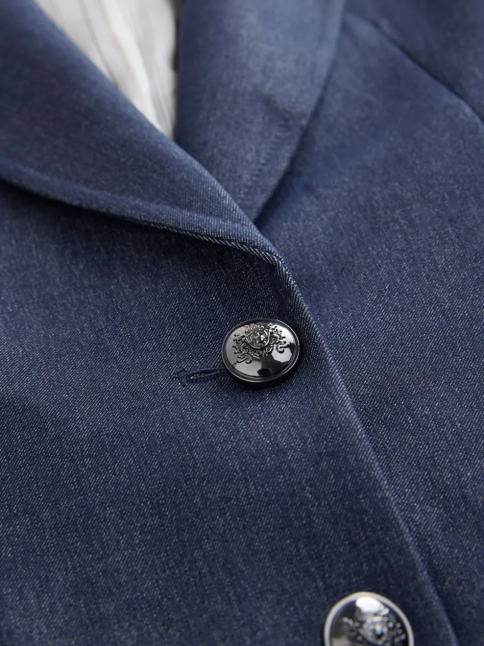 Bleu marine - Blazer ajusté à simple boutonnage look Denim