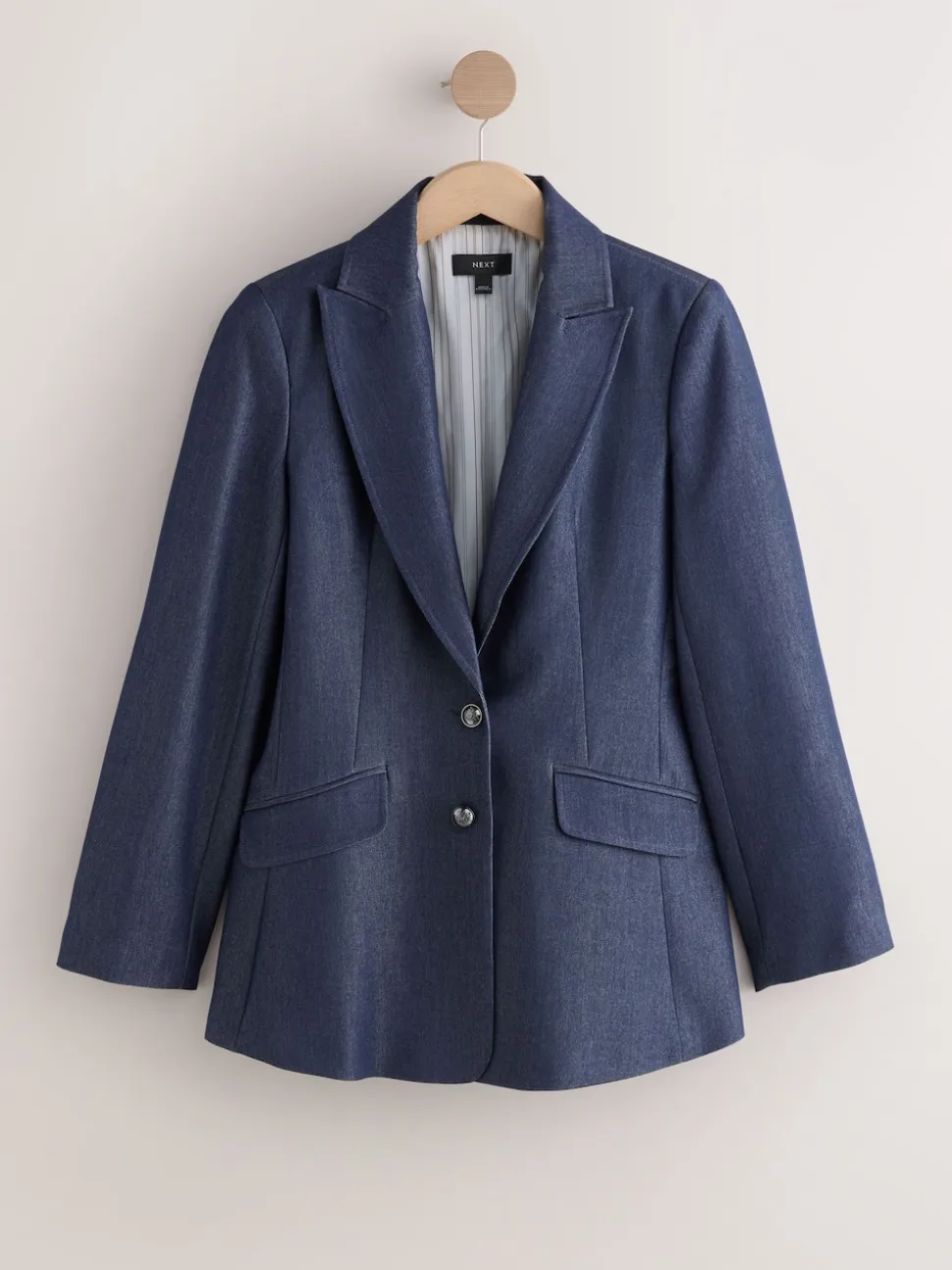 Bleu marine - Blazer ajusté à simple boutonnage look Denim
