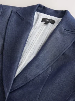Bleu marine - Blazer ajusté à simple boutonnage look Denim