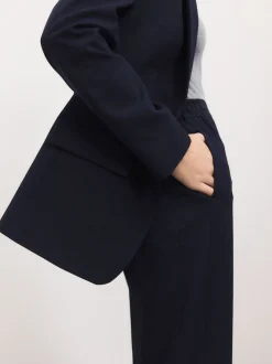 Bleu marine - Blazer simple boutonnage en laine