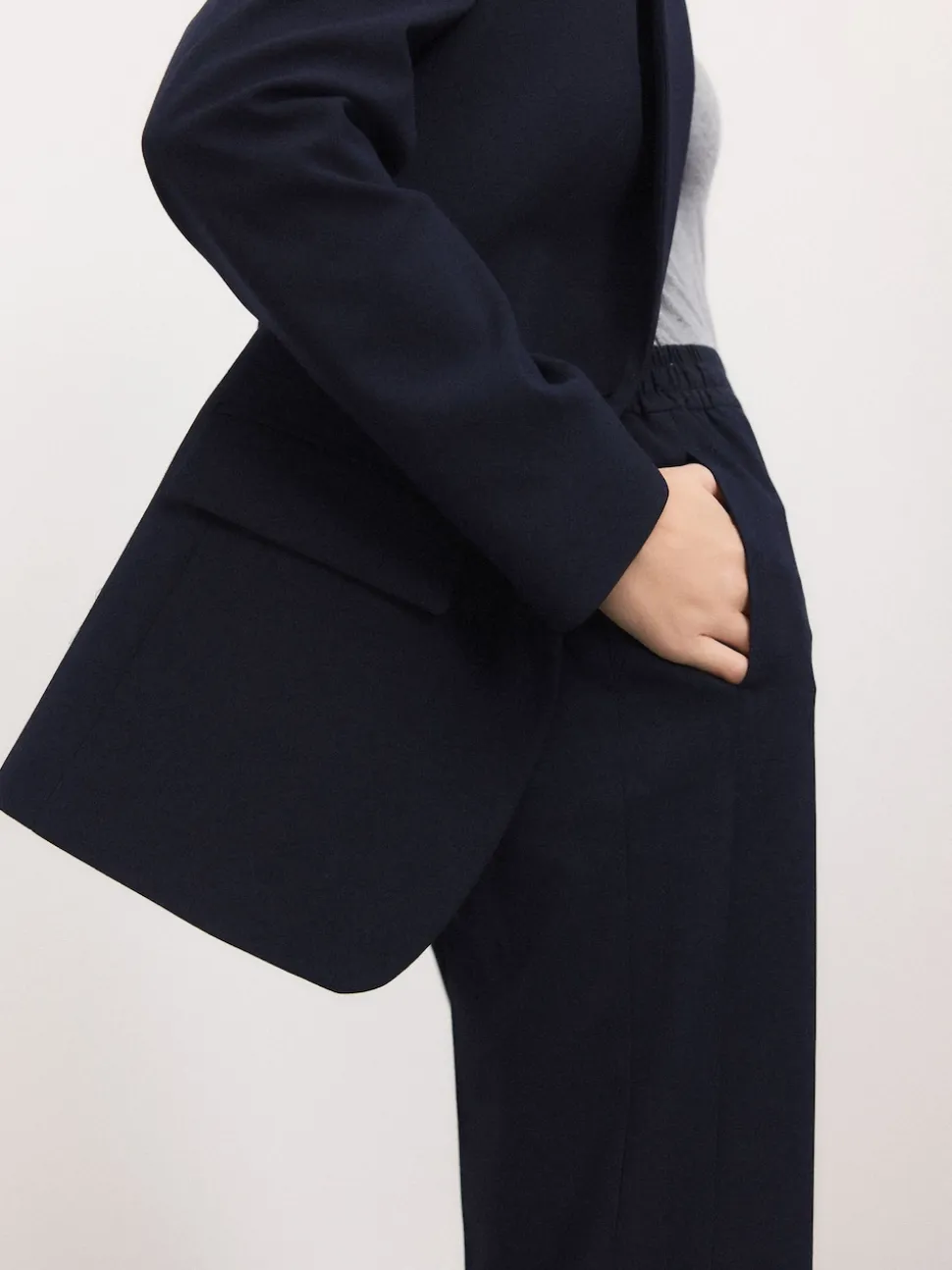 Bleu marine - Blazer simple boutonnage en laine