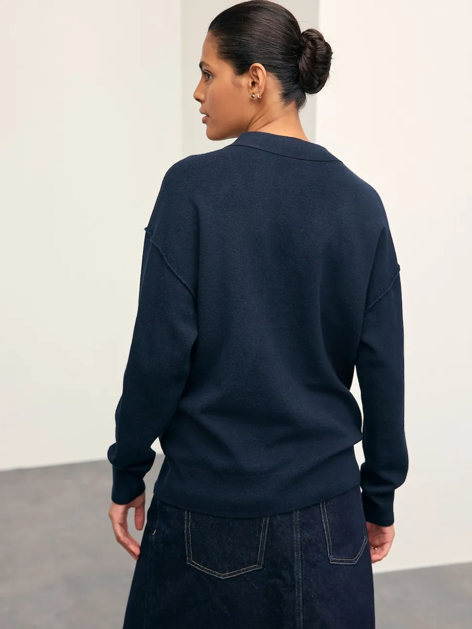 Bleu marine - Cardigan ultra-doux à col en V avec poches