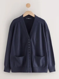 Bleu marine - Cardigan ultra-doux à col en V avec poches