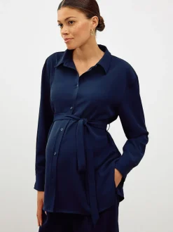 Bleu marine - Chemise de grossesse ceinturée