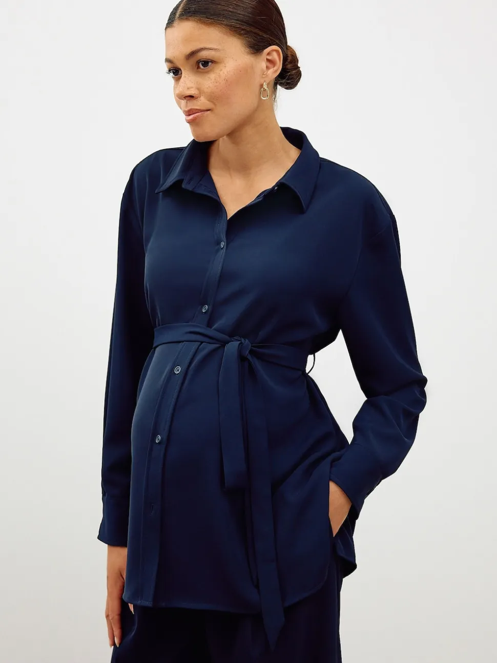 Bleu marine - Chemise de grossesse ceinturée
