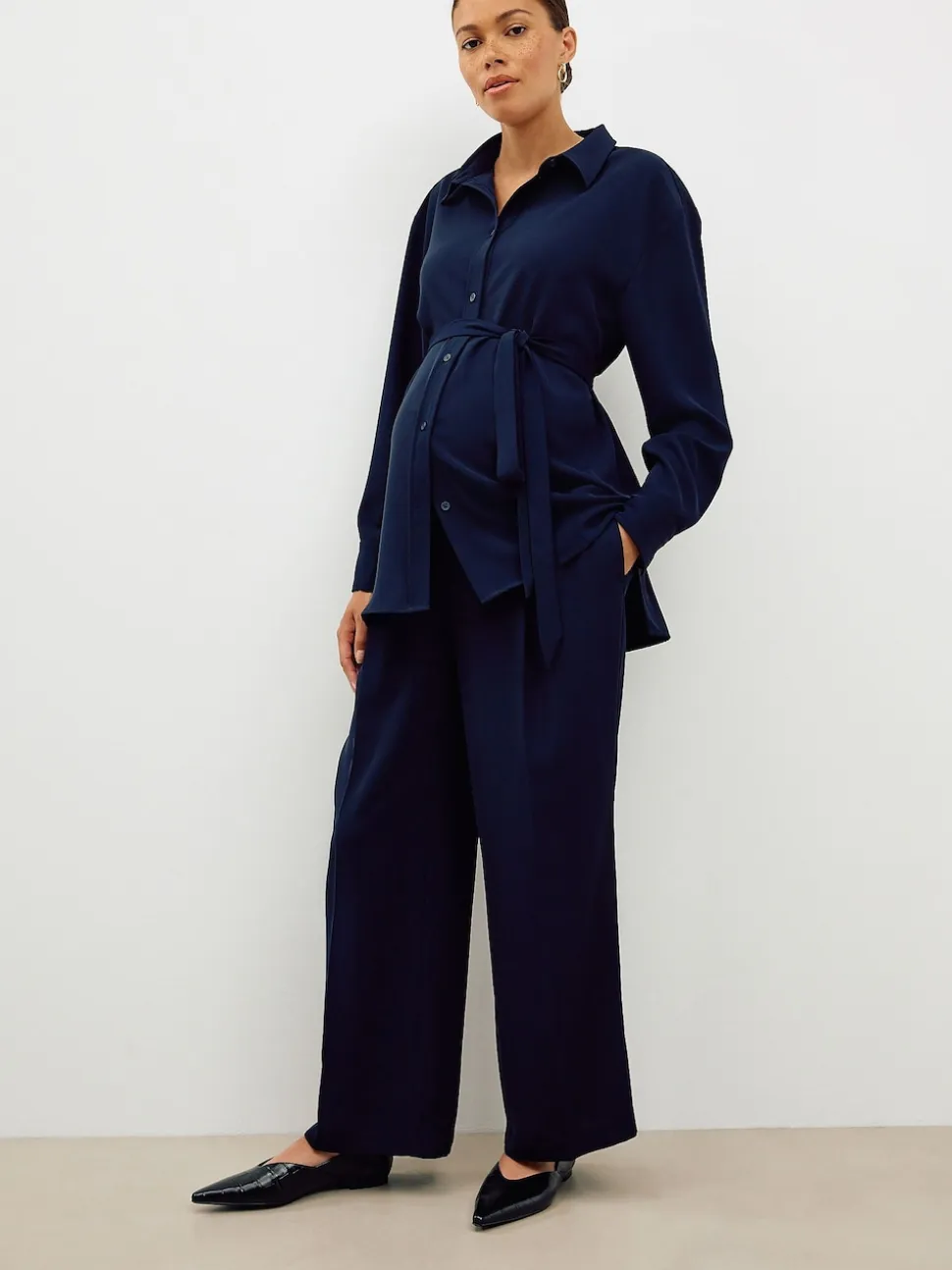 Bleu marine - Chemise de grossesse ceinturée