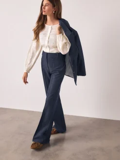 Bleu marine - Denim Look Slim Flare Trousers