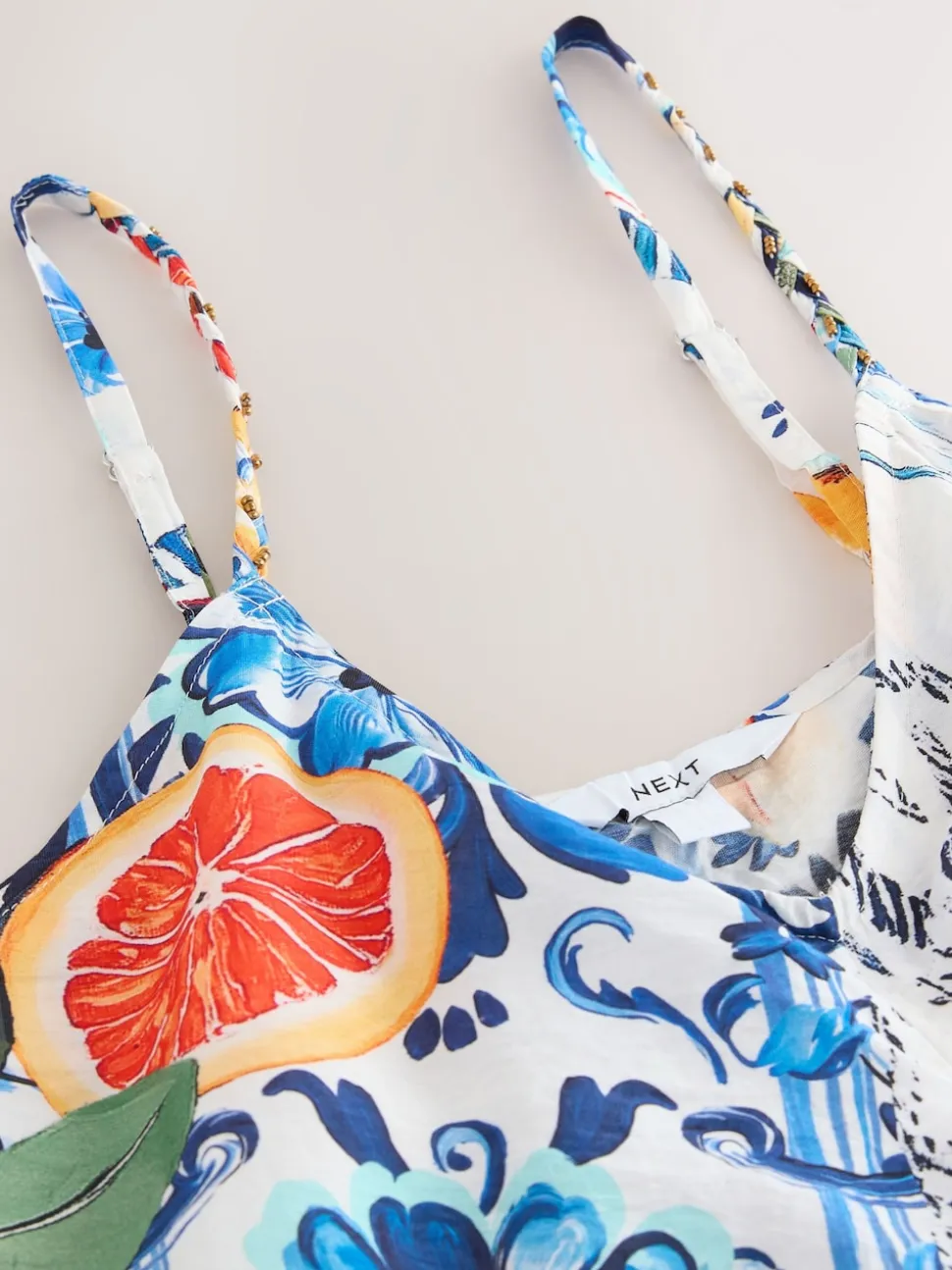 Bleu marine à fleurs - Robe longue Imprimé fruits volume
