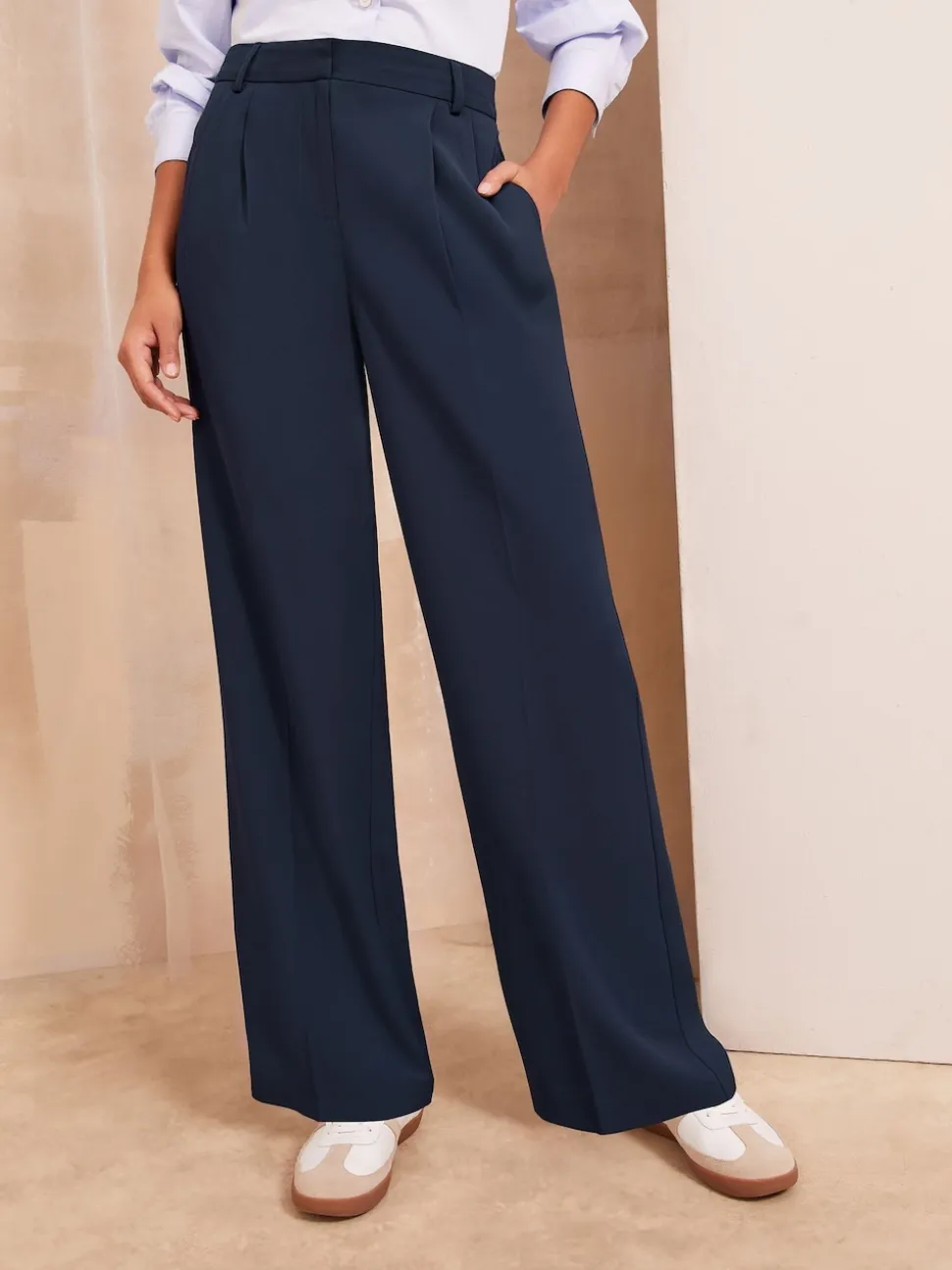 Bleu marine - Friends Like These Premium Elastic Back habillé Ample Pantalons